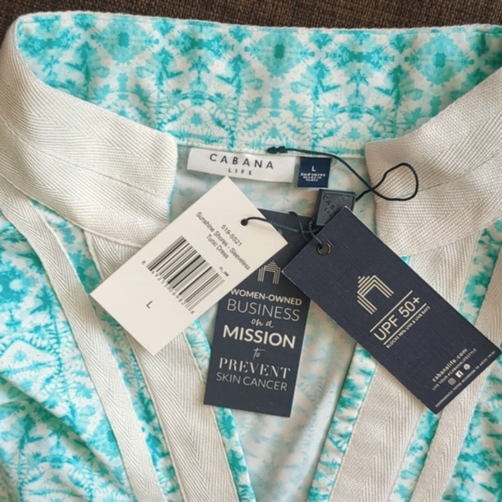 CABANA LIFE Green-White Embroided Sleeveless Tunic Mini Dress SPF 50+ Protection - Picture 8 of 10